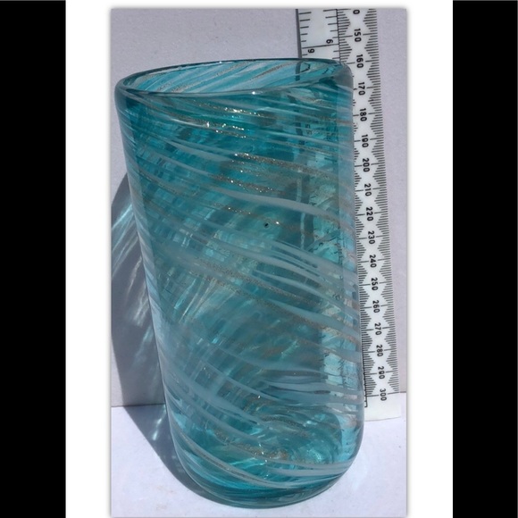 Teal and metallic swirl handblown Glass Vase Decor - Picture 5 of 6